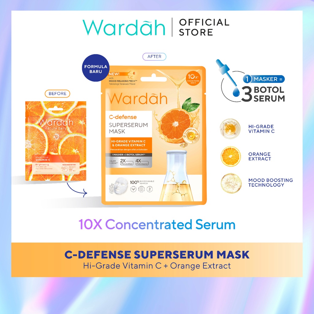 WARDAH SuperSerum Mask 20 ml - Sheet Mask dengan 10x Concentrated Serum, 2x Mencerahkan, 4x Melembabkan - Skincare - Gambar 3