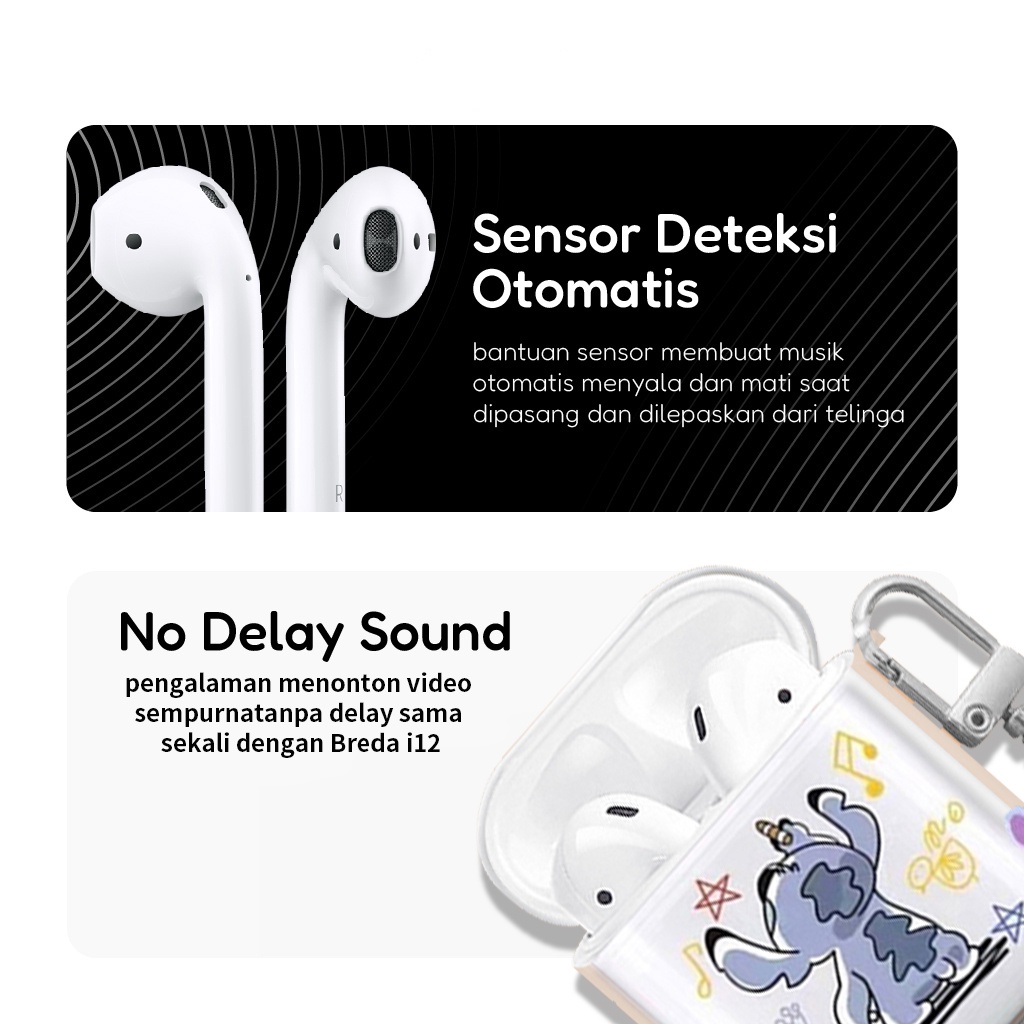 Matei Headset Bluetooth Case Kartun Transparan True Wireless Ear inpods i12 TWS Earphone Stereo HIFI - Gambar 3