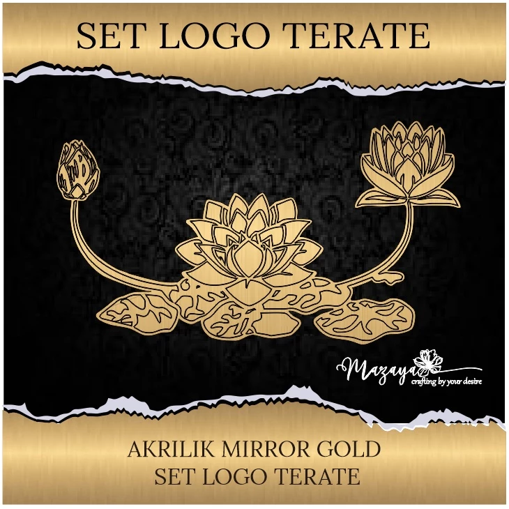 Logo Teratai- Bahan Mahar Bunga Teratai Akrilik Mirror Gold - Gambar 2