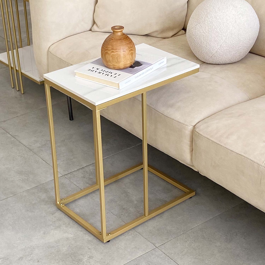 PUTIH Minimalist Marble Table C Shape Marble Sofa Side Table Table Edge