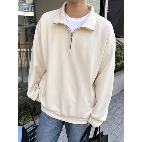 Plain Beige Casual Premium Half Zip Sweater Unisex Basic Half Zip ...