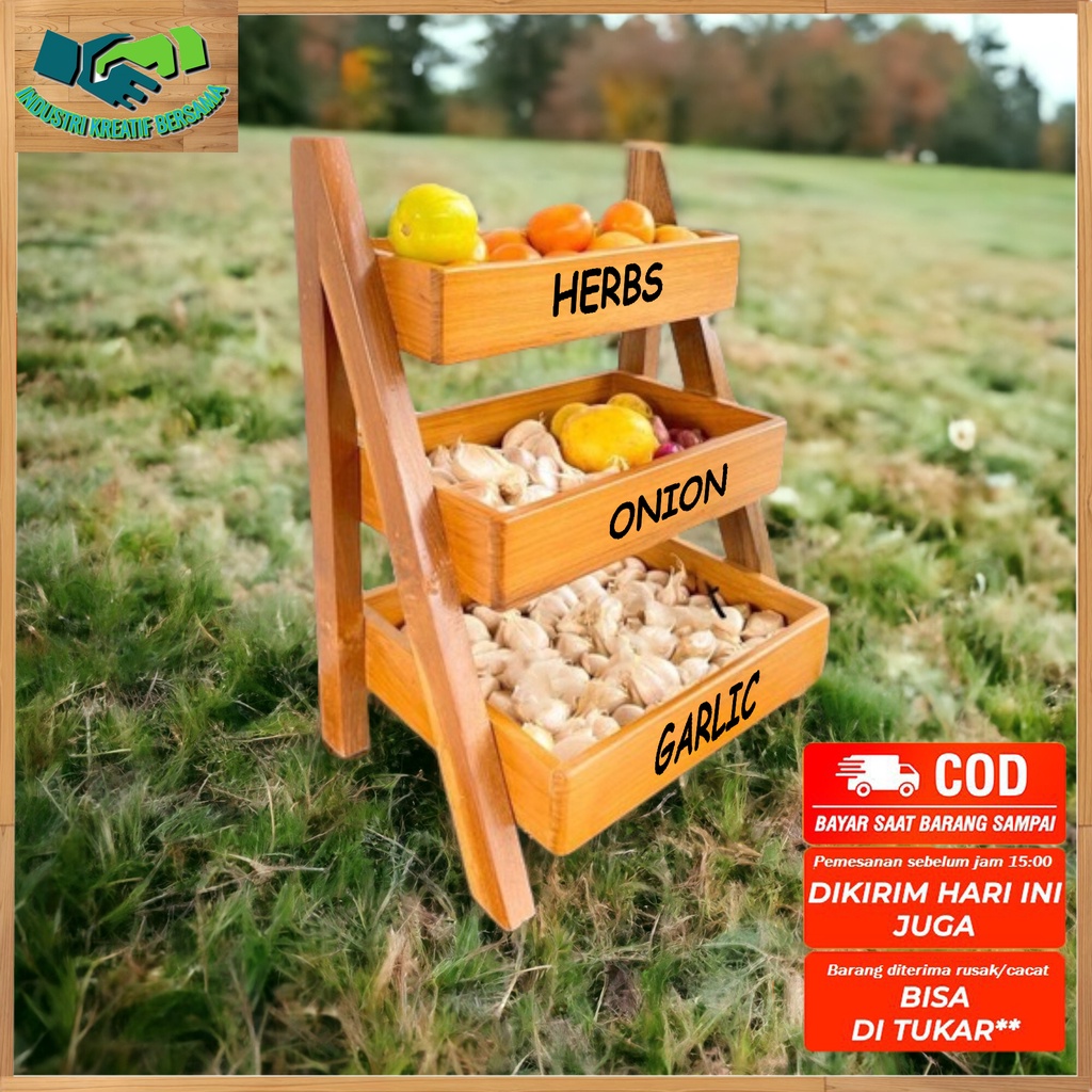 KAYU Finishing VERNIS 3 LAYER ONION RACK / KITCHEN SHELF / EGG RACK ...