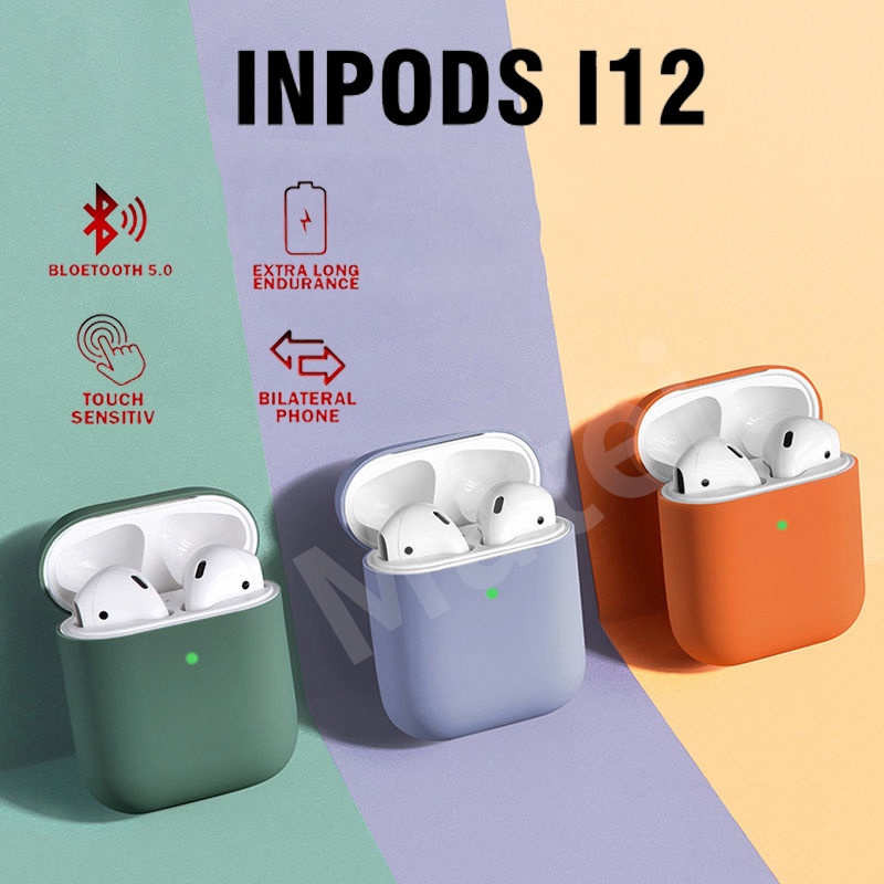 Matei COD Headset Bluetooth 5.0 macaron Earphone TWS i12 Wireless Bluetooth Headset Inpods 12 Dengan Pelindung Kartun Silicone Case