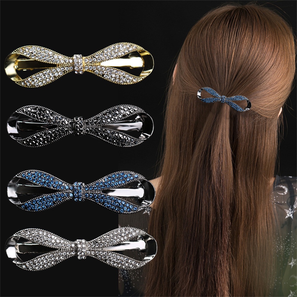 Elegant Rhinestone Bow Hairpin Fashion Bowknot Back Head Hair Clip For ...