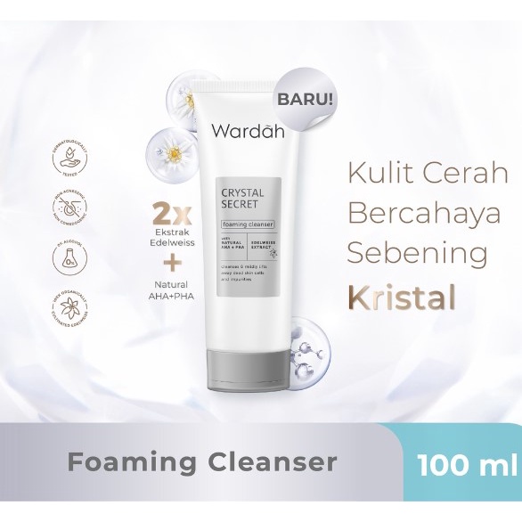 Wardah Crystal Secret Foaming Cleanser with Natural AHA+PHA 100ml 100 ...