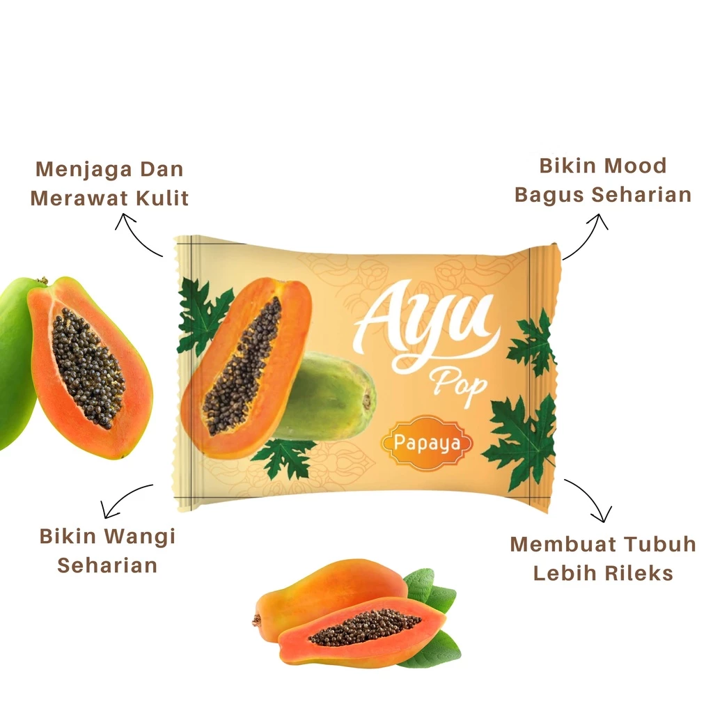 Ayu Pop 65gr Sabun Mandi Batang Beauty PEPAYA 10pcs FREE SNACK BOX - Gambar 2