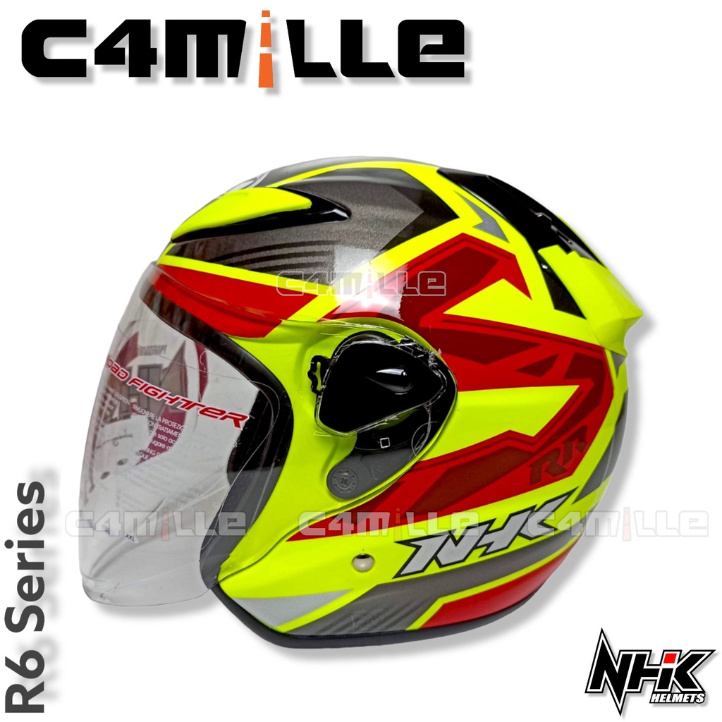 NHK R6 STARCO YELLOW FLUO RED HALF FACE HELMET | Shopee Singapore