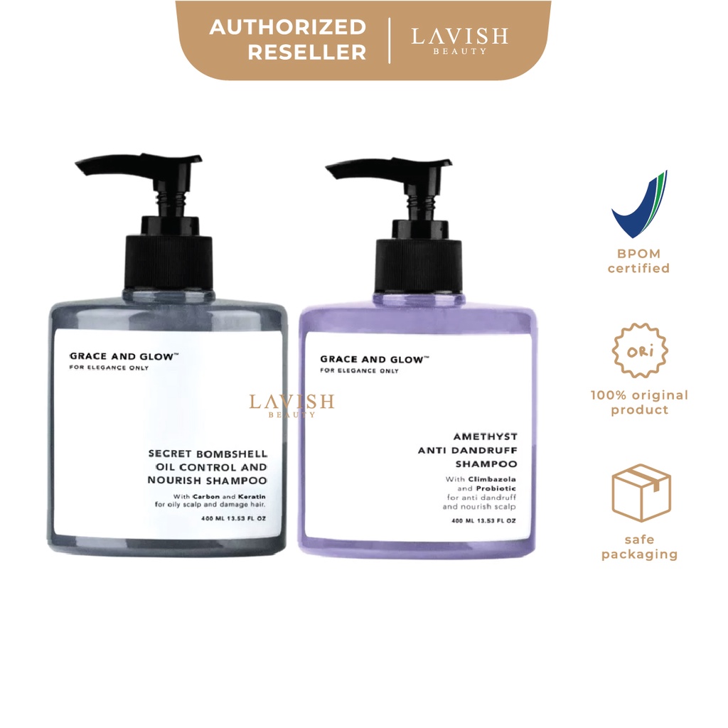 Grace AND GLOW Shampoo Secret Bombshell Oil Control & Nourish// Amethyst Anti Dandruff (400ml