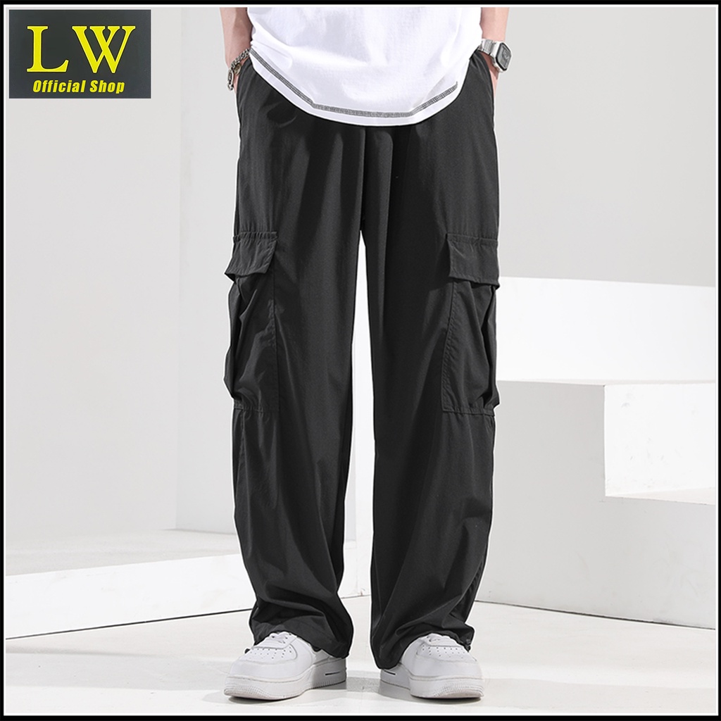 HITAM Long cargo pants Men Black cargo pants big size Men korean style