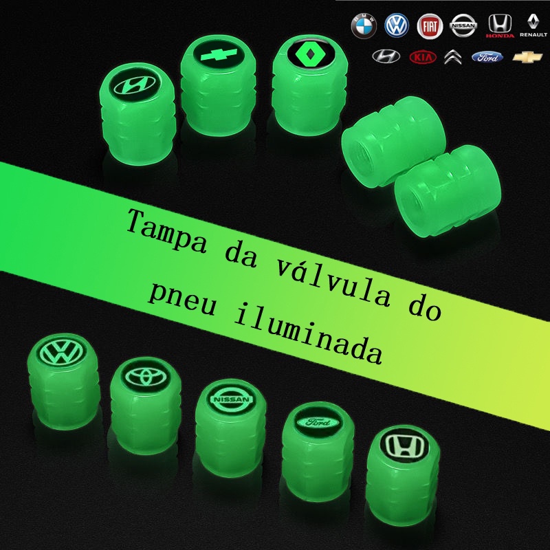 4pcs Luminous car valve covers fluorescent tire valves cover glow in