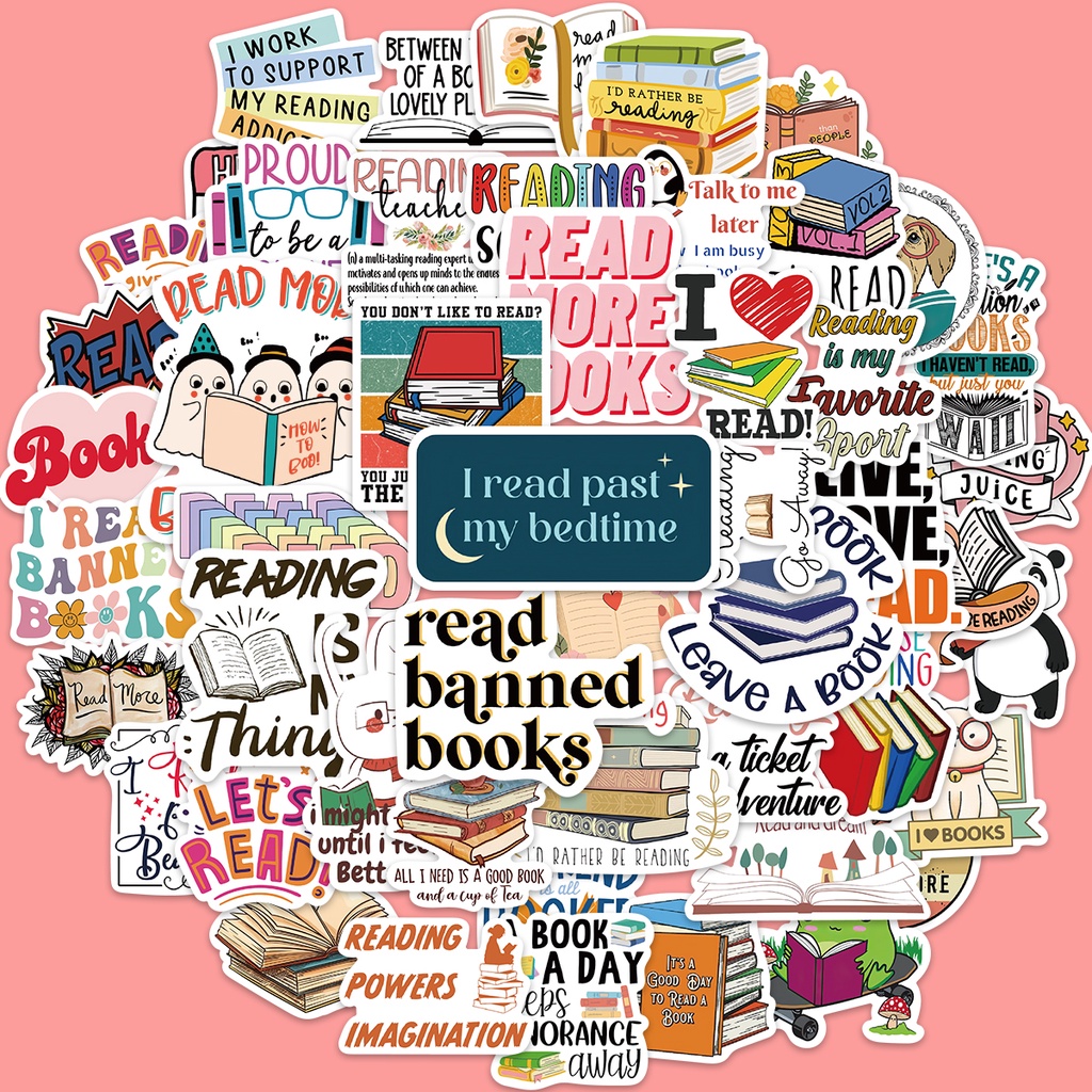 50pcs Book Reading I Love Reading Stickers Graffiti Kids DIY Helmet ...