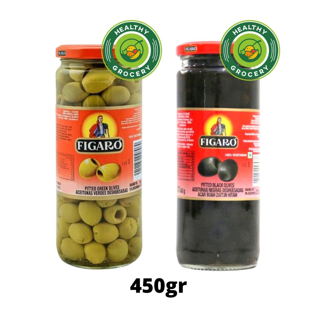 Figaro Green Olive With Pimiento/Pitted Black Olive 450gr In Jar/Pikel