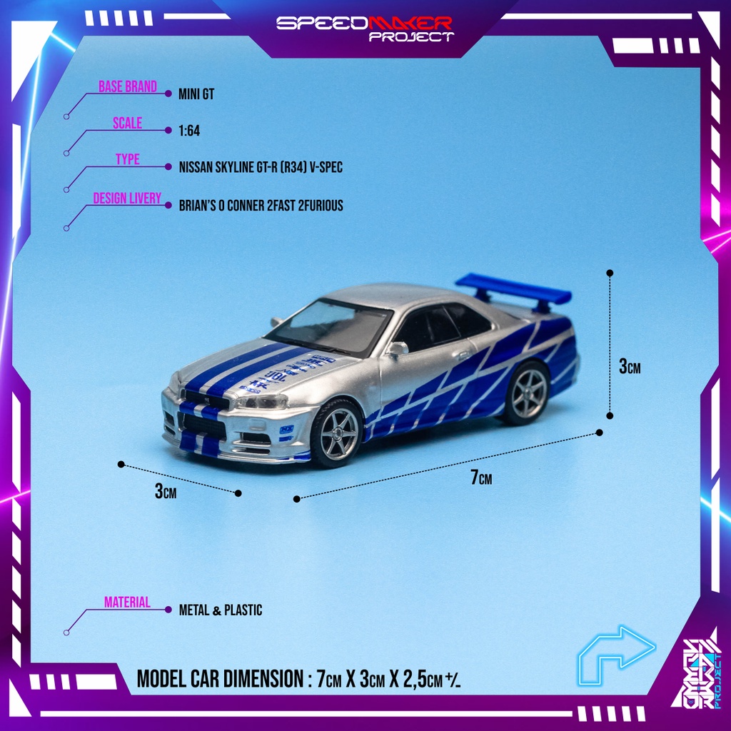 REPLIKA Mini GT Custom Nissan Skyline GT-R (R34) V-Spec 2Fast 2Furious ...