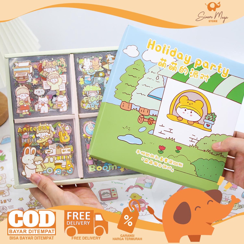 100 Lembar Stiker Box Holiday Party Deco Stickers Collection Box Set ...