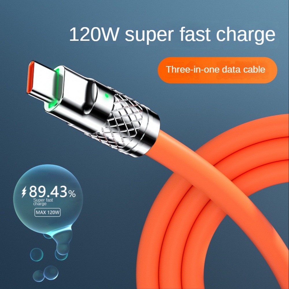 Matei 120w 10A Kabel Silikon Cair Charge Super Cepat Charger Kabel Data Jalur Bahan Silikon for iphone oppo vivo Samsung Huawei Xiaomi Micro USB Type-C Lightning - Gambar 3