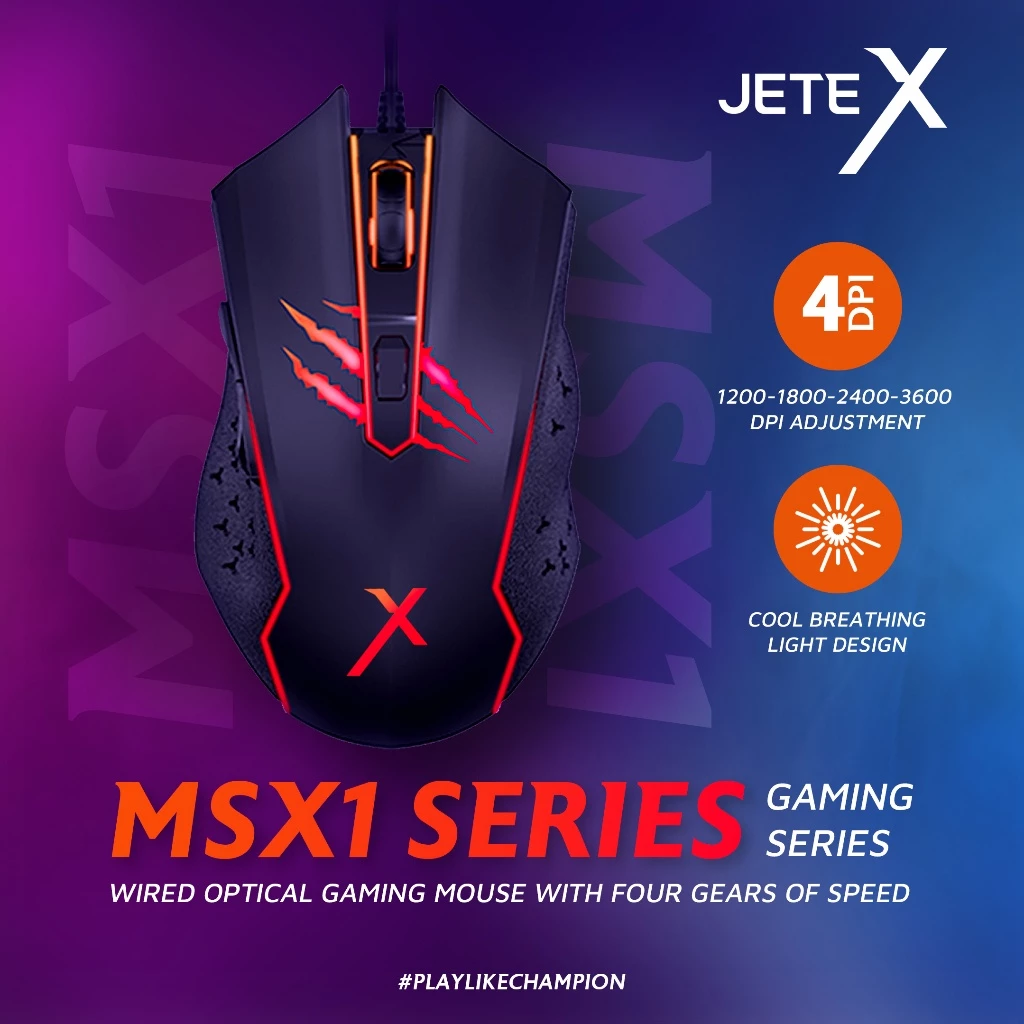 JETE MSX1 Mouse Gaming with RGB & 2400 DPI - Garansi 2 Tahun - Gambar 2