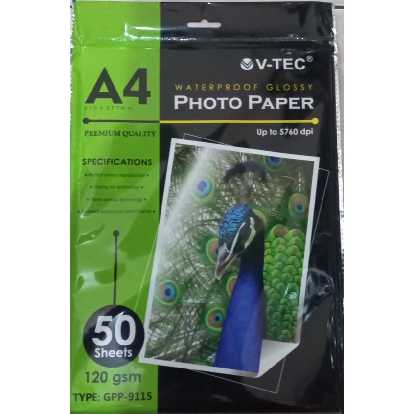 Glossy Photo Paper/VTec Glossy Photo Paper A4 120gsm 50 Sheets/Glossy