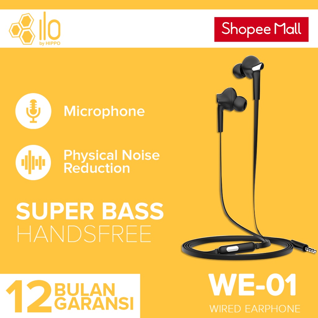 Hippo headset handsfree earphone WE-01 deep Bass Original - Gambar 2