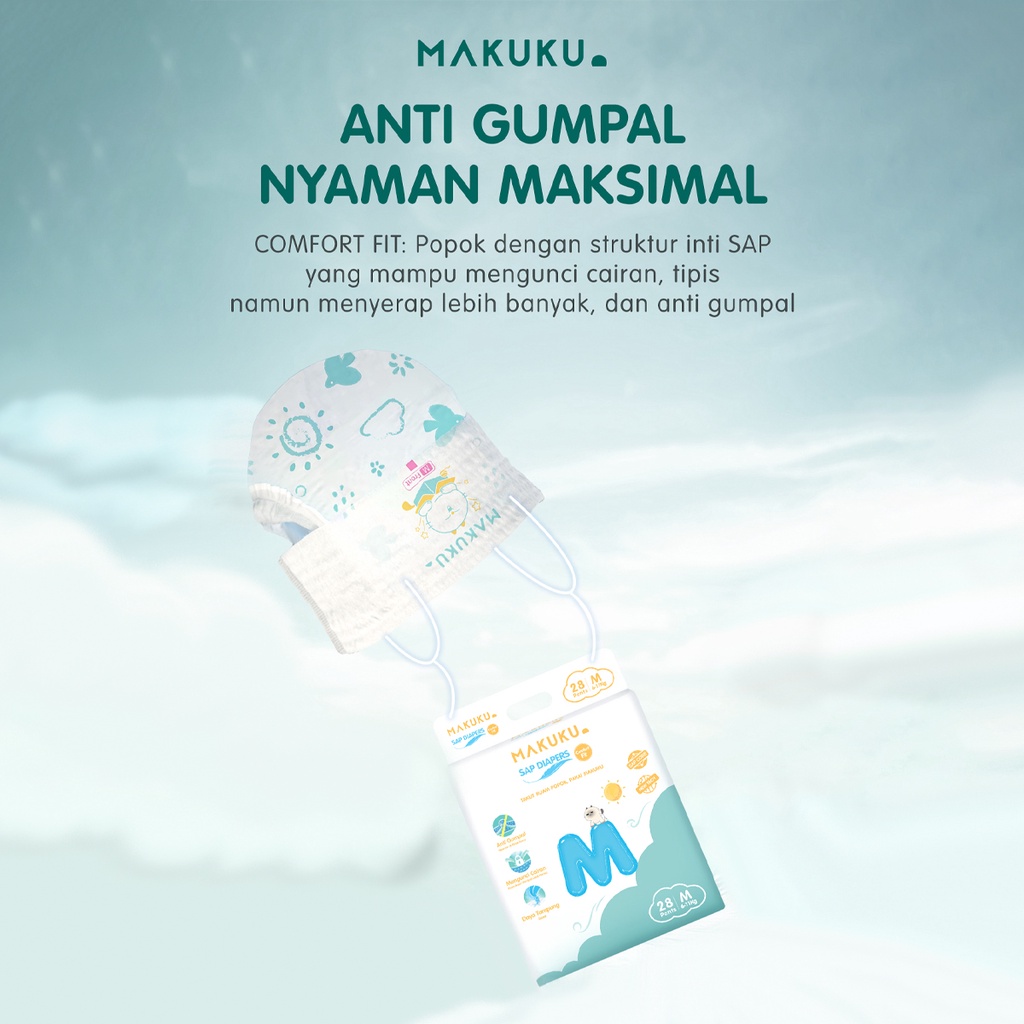 [2 PACK] MAKUKU SAP Diapers Comfort Fit Tape/Pants NB/S/M/L/XL/XXL Popok Bayi Anti Gumpal Extra Dry - Gambar 2
