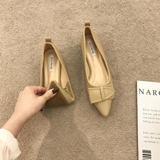 One Strap Women Flats Beige Nude Ballet Shoes Pointed Toe Office Work Shoes  Cowhide Leather Buckle Simple Flats Women's Pregnant - AliExpress