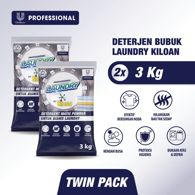Professional Laundry by Rinso Detergent Laundry Kiloan Bubuk 3 Kg x2