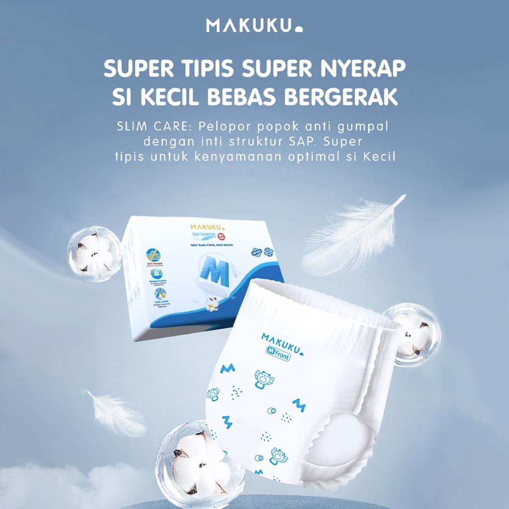 [2 Pack] MAKUKU SAP Diapers Slim Care Pants M/L/XL/XXL & Slim Care Skin Joy M32 / L30 / XL28 / XXL26 Popok Tipis Anti Gumpal Mengunci Cairan - Gambar 2