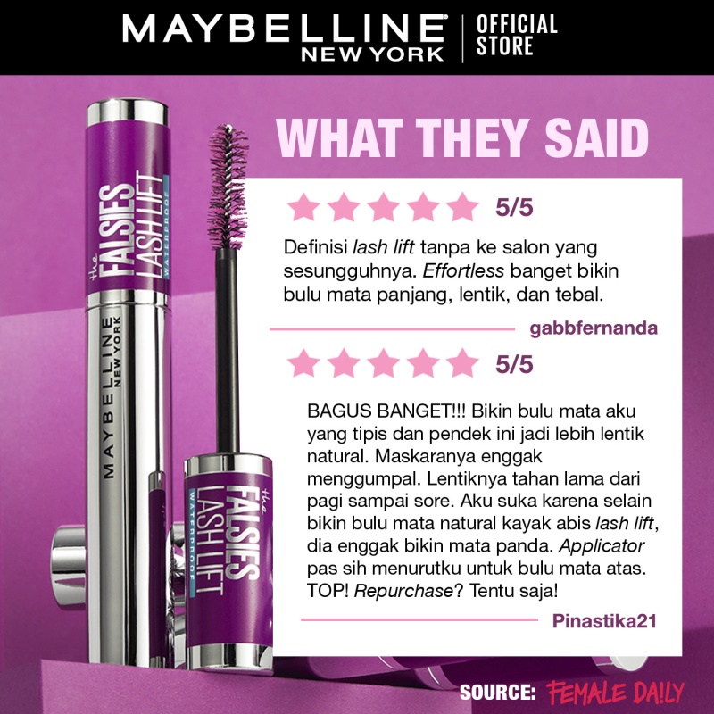 MAYBELLINE OFFICIAL The Falsies Lash Lift Mascara Make Up 8.6ml Waterproof Maskara Bulu Mata Panjang Tahan 16 Jam Volumizing Extending Smudgeproof - Gambar 4