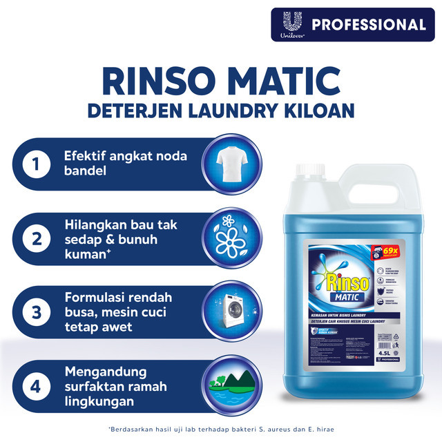 Rinso Matic Professional Deterjen Laundry Kiloan Cair 4.5 L Jerigen x2 - Gambar 3