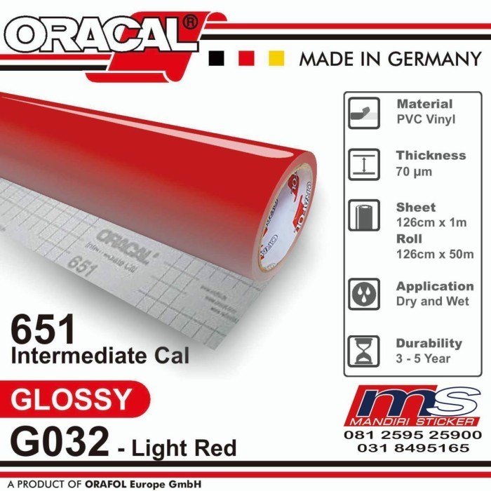 Oracal 651G Sticker - 032 Light Red Gloss Cutting Sticker (Meter ...