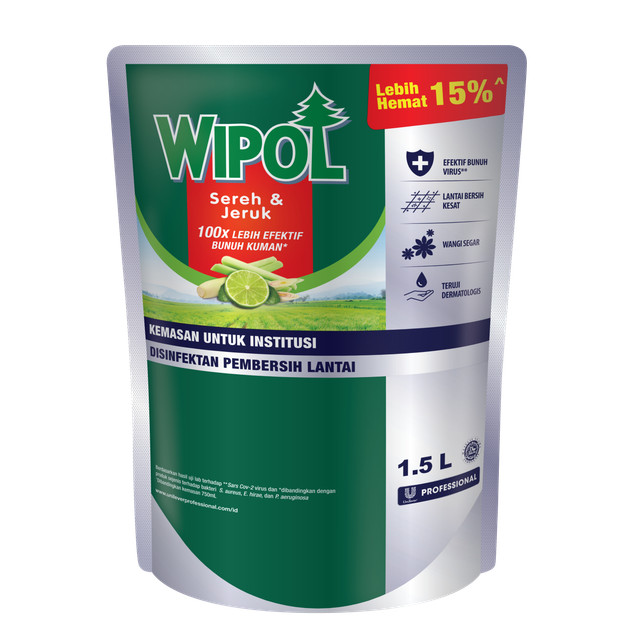 Wipol Professional Disinfektan Pembersih Lantai Sereh Jeruk 1.5 L Pouch x4 - Gambar 2