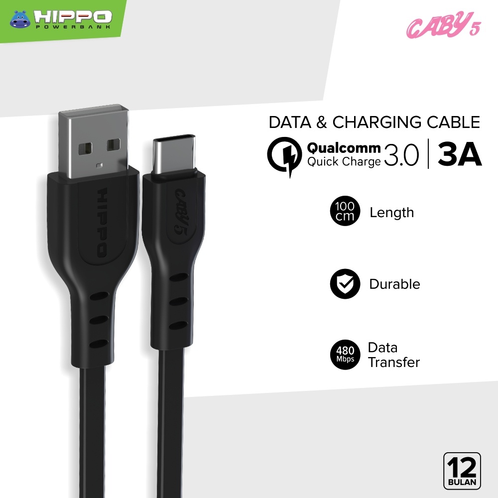 Hippo Kabel Caby 5 100CM Micro Type C Lightning Data Cable USB 3A 1M - Gambar 2