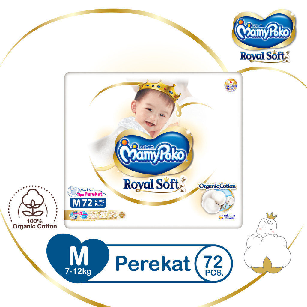MamyPoko Royal Soft Organic Cotton - M 72 - Popok Tape