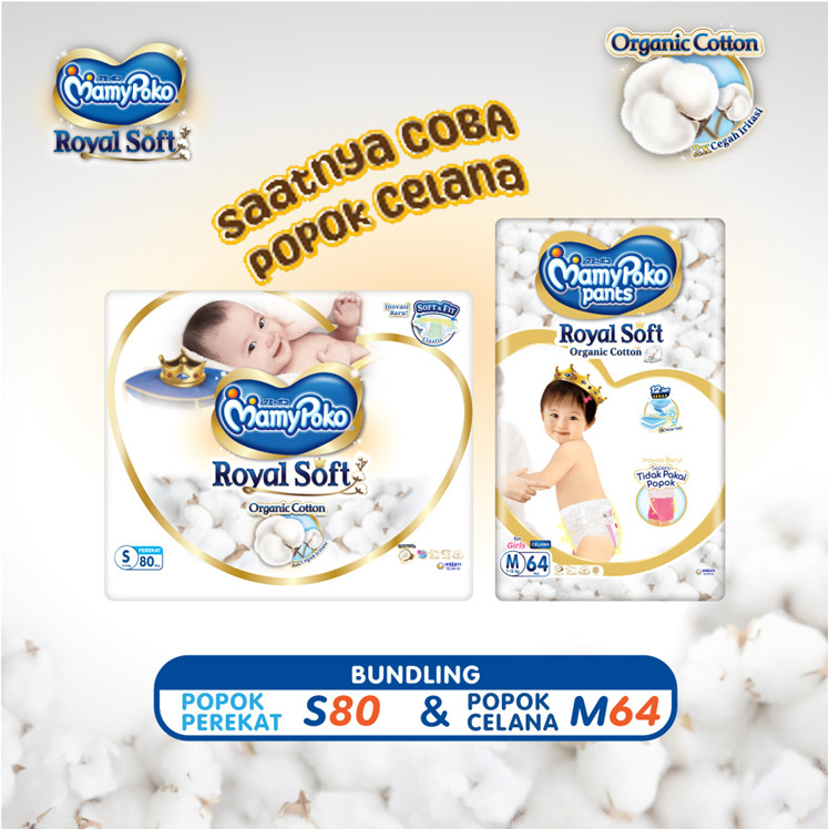 Pants Trial Pack - Mamypoko Royal Soft Organic Perekat S 80 + Pants M 64 Girls
