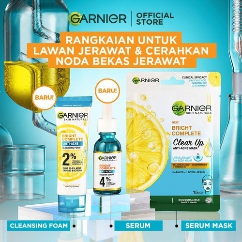 Garnier Bright Complete Anti Acne Starter Kit Serum 15 ml + Foam 100 ml - Skincare Jerawat Vitamin C - Gambar 4