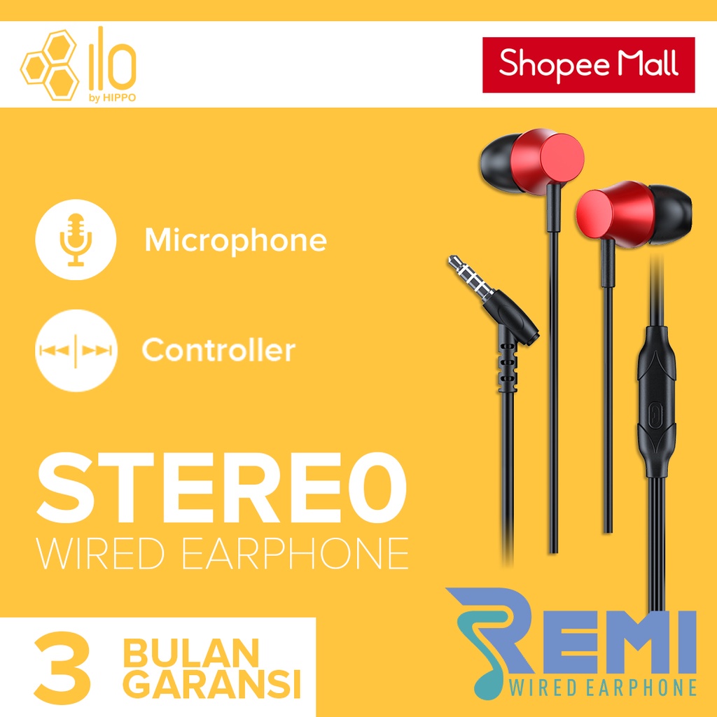 Hippo REMI Wired Earphone Headset Handsfree Super Bass Stereo - Gambar 2