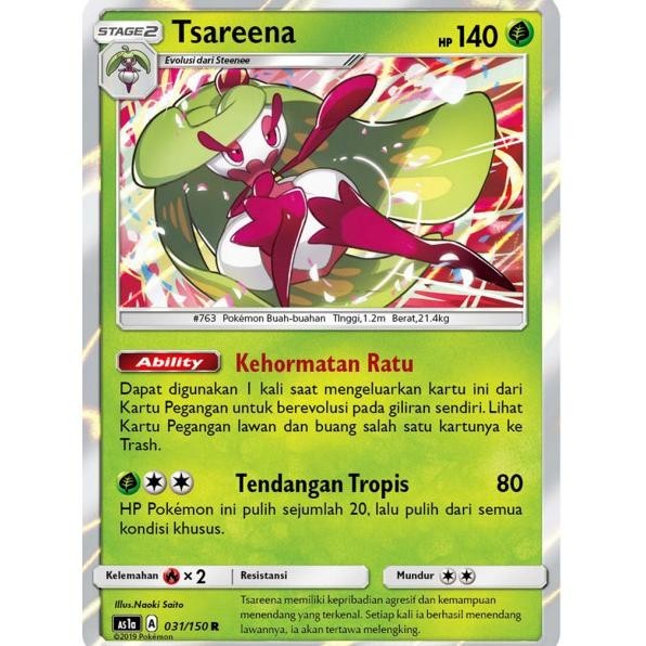 Pokemon Tsareena Collection Card Game - SM AS1A 031/150 R (FOIL ...