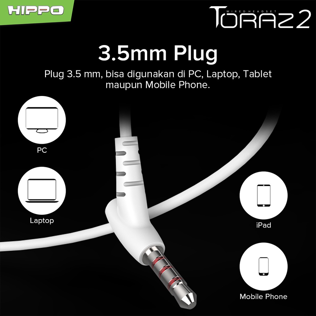 Hippo Toraz 2 Wired Headset Earphone Stereo Sound Deep Bass - Gambar 4
