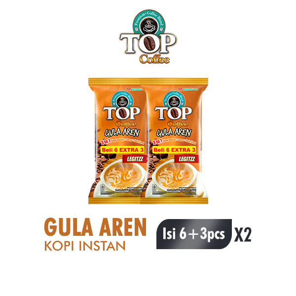 Top Coffee Kopi Susu Gula Aren Tubruk 3 In 1 Pack 27 gr isi 6 + 3 pcs x2