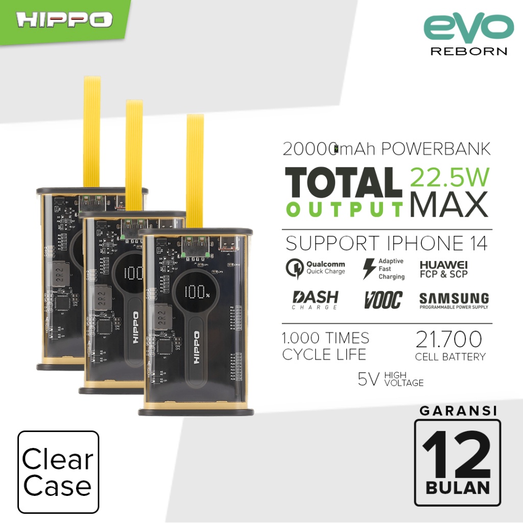 Hippo PowerBank Evo Reborn 20.000mAh PD 22,5W Quick Fast Charging Power Bank Power Delivery
