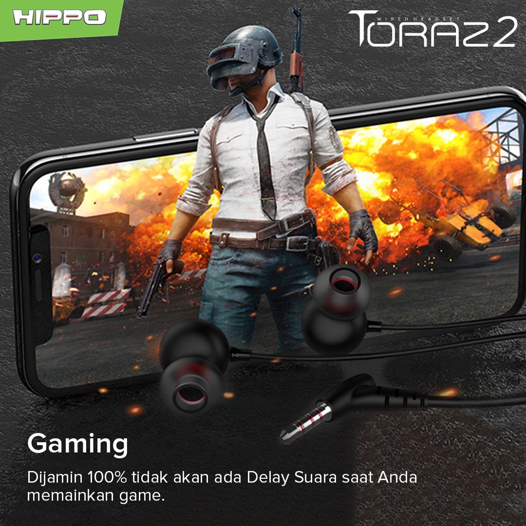 Hippo Toraz 2 Wired Headset Earphone Stereo Sound Deep Bass - Gambar 3