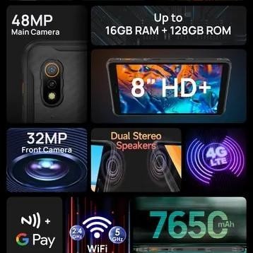 Ulefone Armor Pad Pro 16GB 128GB 8 inch IP68 IP69K 7650mAh Rugged - Gambar 2