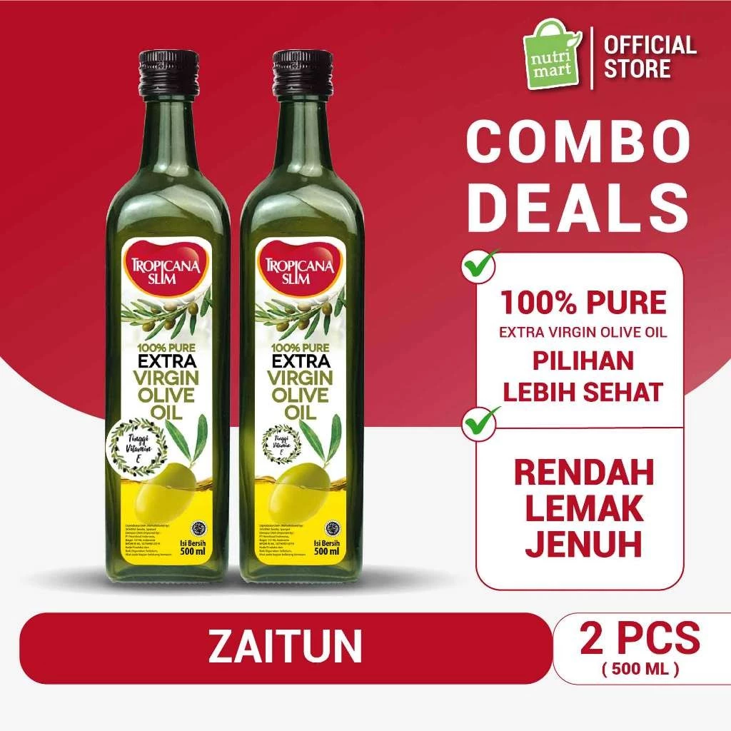 Twin Pack - Tropicana Slim Extra Virgin Olive Oil 500 ml - 100% Pure Extra Virgin Olive Oil Minyak Zaitun