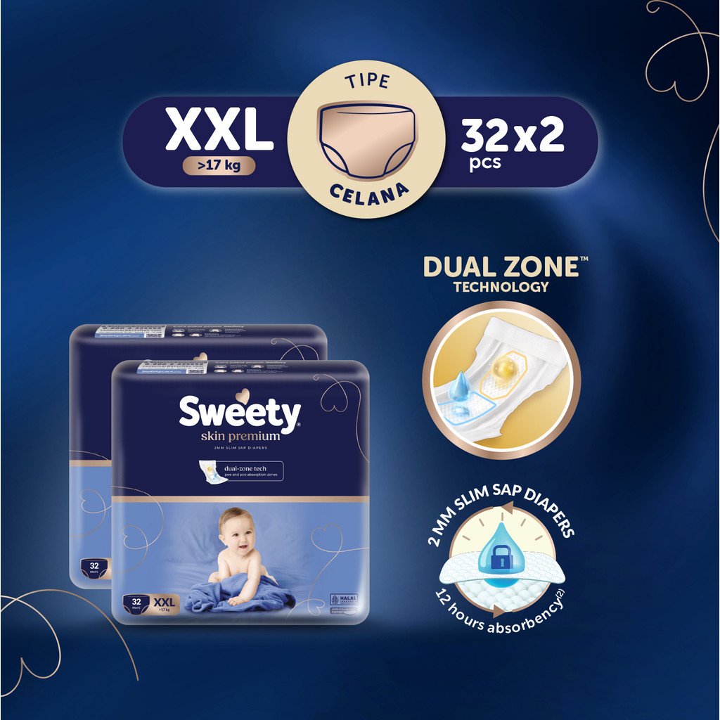 Sweety Skin Premium Pants XXL 2x32s / Popok Bayi Dual Zone Technology / Sweety Official Shop