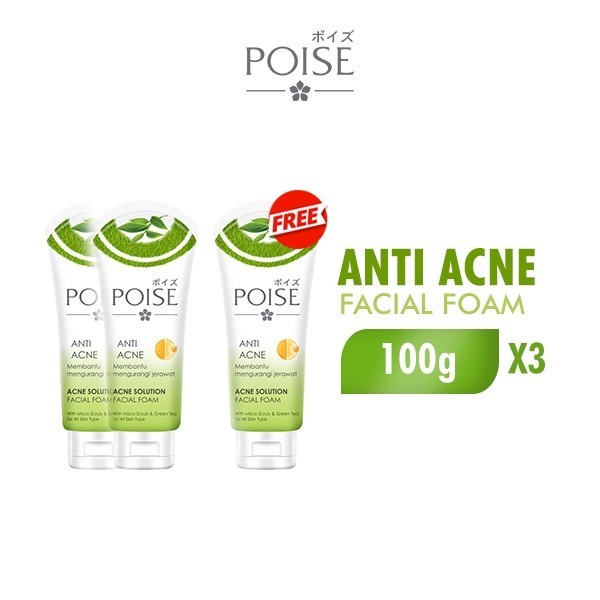 Poise Facial Foam Sabun Cuci Muka Anti Acne Tube 100 gr x3