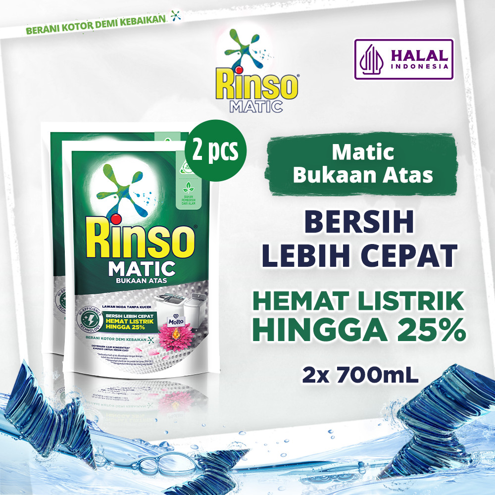 Rinso Detergent Cair Konsentrat Deterjen Matic Mesin Cuci Bukaan Atas 700 mL x2