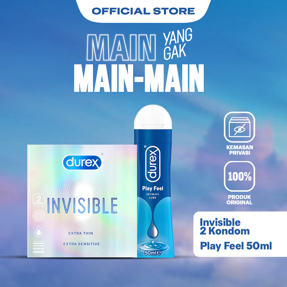 Durex Invisible 2s + Lube Playfeel Lubricant 50ml - Kondom Tipis dan Lubrikan Bersensasi