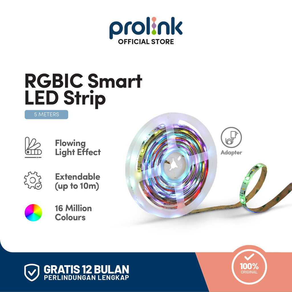 Prolink Smart LED Light Strip RGBIC 5M + Adaptor Lampu IoT WiFi BT 5 Meter