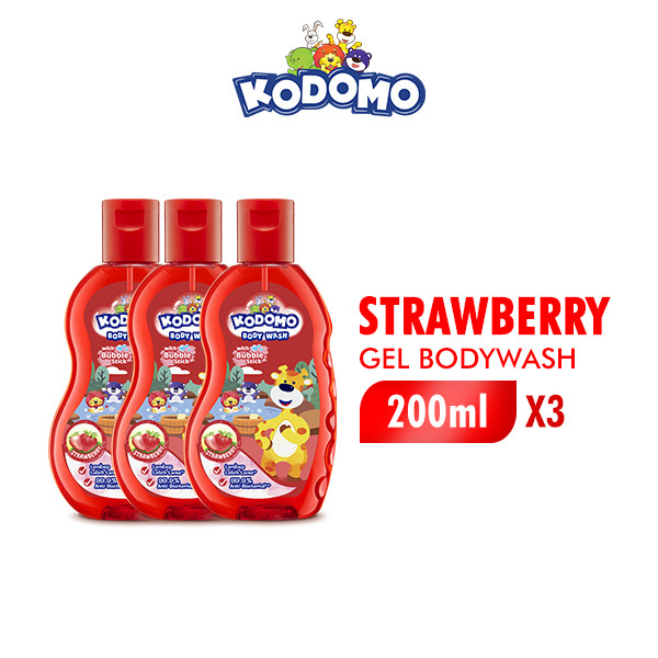 Kodomo Shower Gel Strawberry Botol 200 ml x3