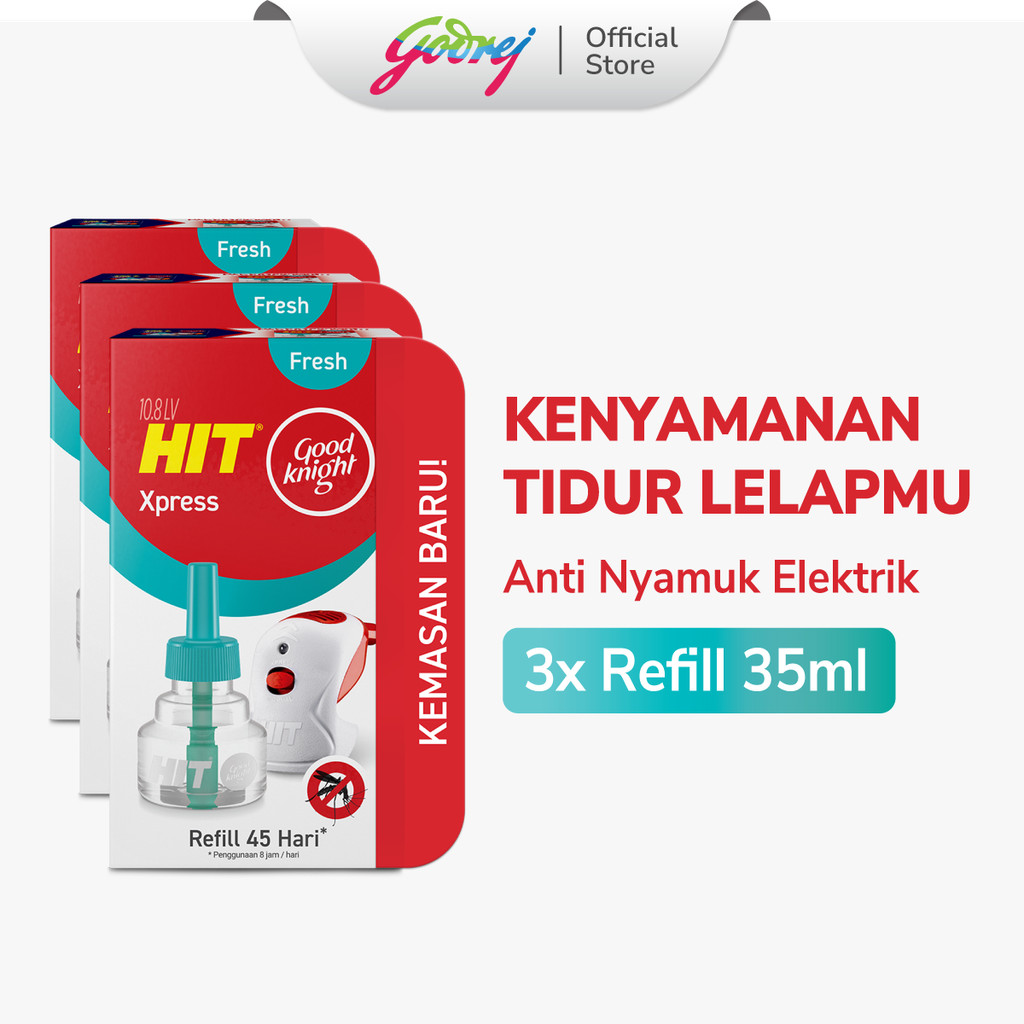 Hit Good Knight Xpress Refill Fresh 45 Hari x3- Refill Obat Nyamuk Elektrik - Bunuh Nyamuk Penyebab Demam Berdarah (DBD)