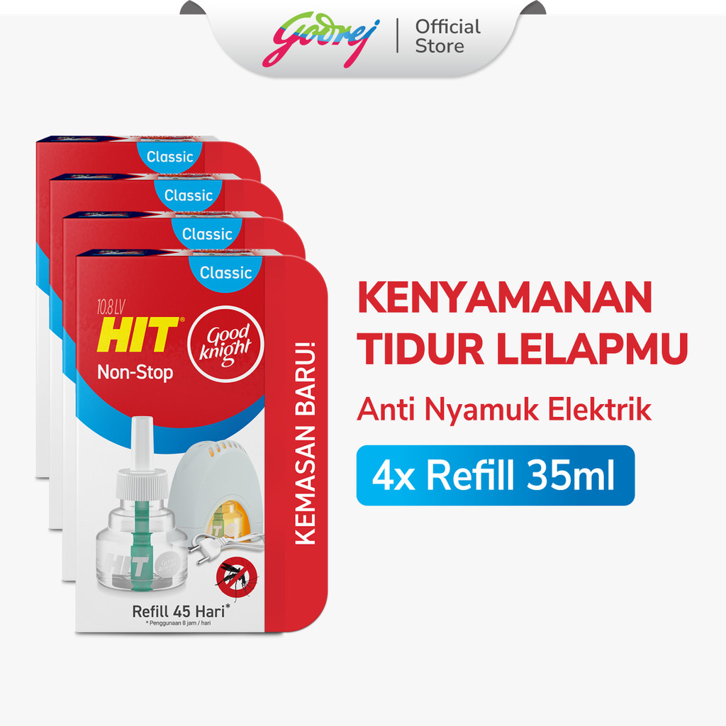 Hit Good Knight Non Stop Refill Classic 45 Hari x4- Refill Obat Nyamuk Elektrik - Bunuh Nyamuk Penyebab Demam Berdarah (DBD)